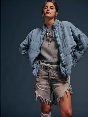 Free People Light Blue Quilted Dolman Puffer Jacket